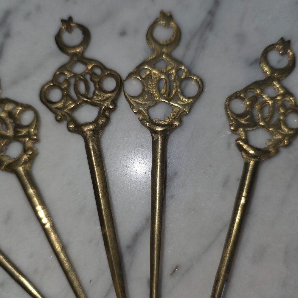 Vintage Brass Filigree Hair Pins Set of 6 Ornate Bun Hair Sticks Boho Victorian